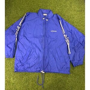 VTG Adidas Jacket Mens XL‎ Blue White Stripes Trefoil Logo Full Zip Windbreaker